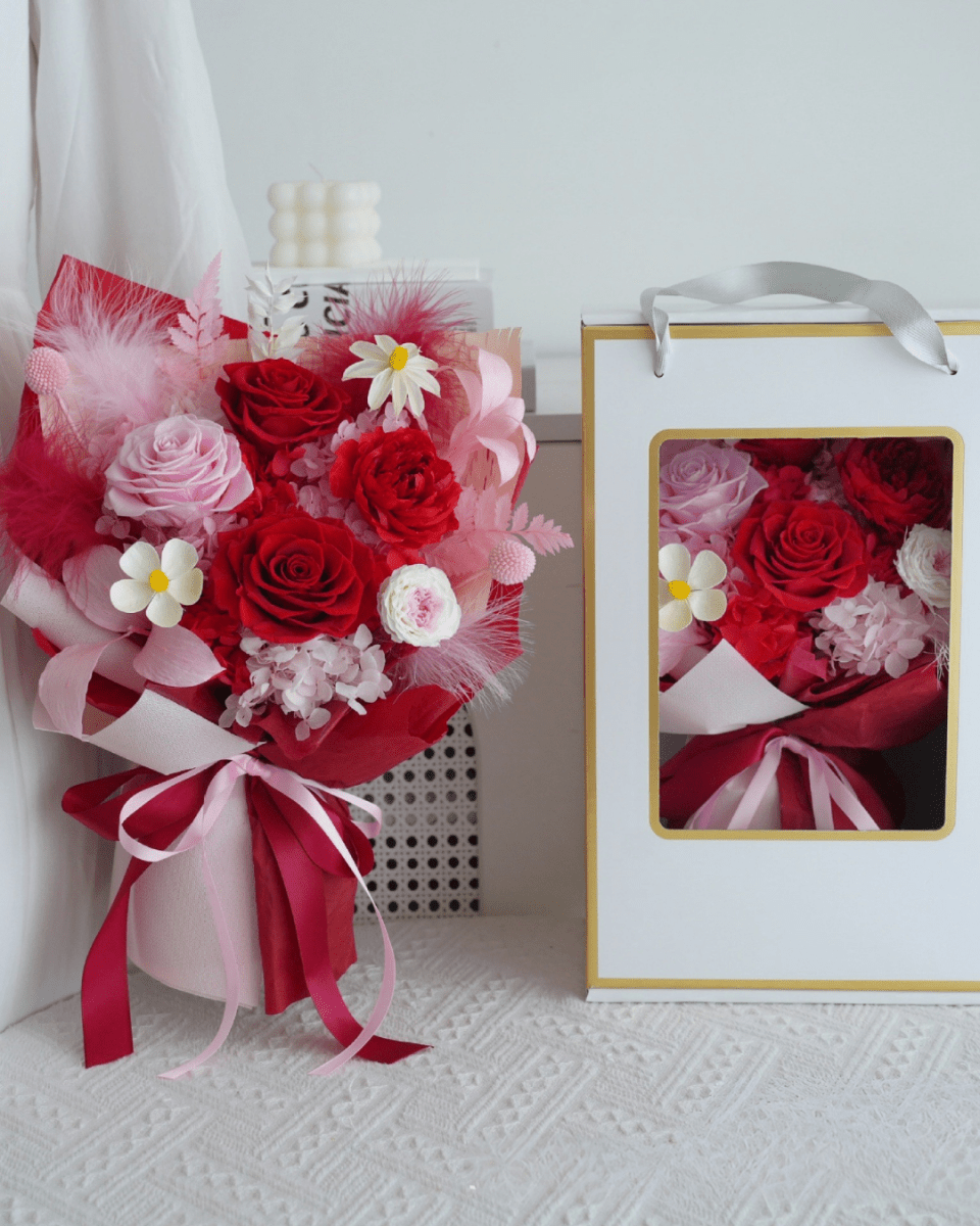 Love Reverie - Red Roses Preserved Flower Bouquet - Flowers - box - Preserved Flowers & Fresh Flower Florist Gift Store