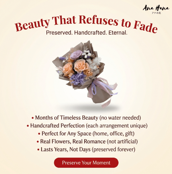 Yuna Preserved Flower Bouquet - Flowers - Champagne - Preserved Flowers & Fresh Flower Florist Gift Store