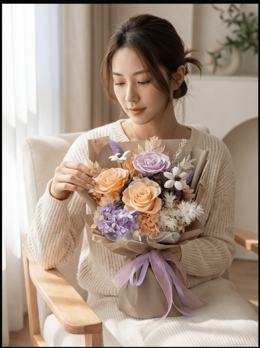 Yuna Preserved Flower Bouquet - Flowers - Champagne - Preserved Flowers & Fresh Flower Florist Gift Store