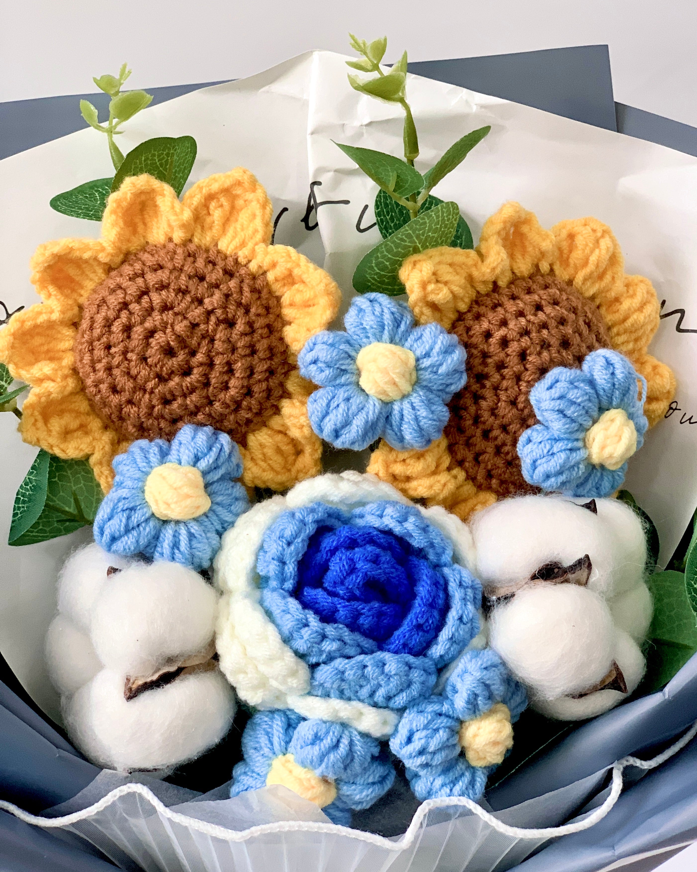 Emiko - Handmade Crochet Flower Bouquet, Blue