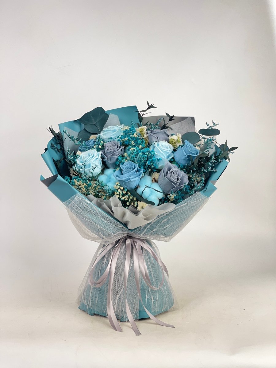Aonami - Blue Preserved Flower Bouquet - Flowers - Deluxe - Preserved Flowers & Fresh Flower Florist Gift Store