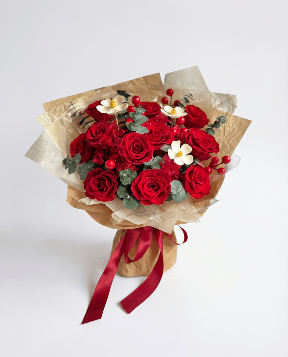 Hana (Rose) - Red Rose with Eucalyptus - Flowers - Grand - Preserved Flowers & Fresh Flower Florist Gift Store