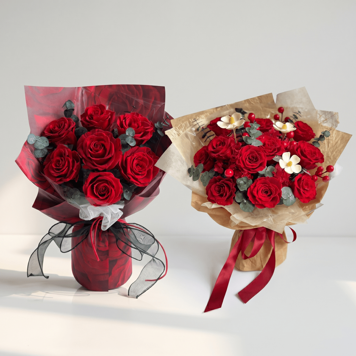 Hana (Rose) - Red Rose with Eucalyptus - Flowers - Original - Preserved Flowers & Fresh Flower Florist Gift Store
