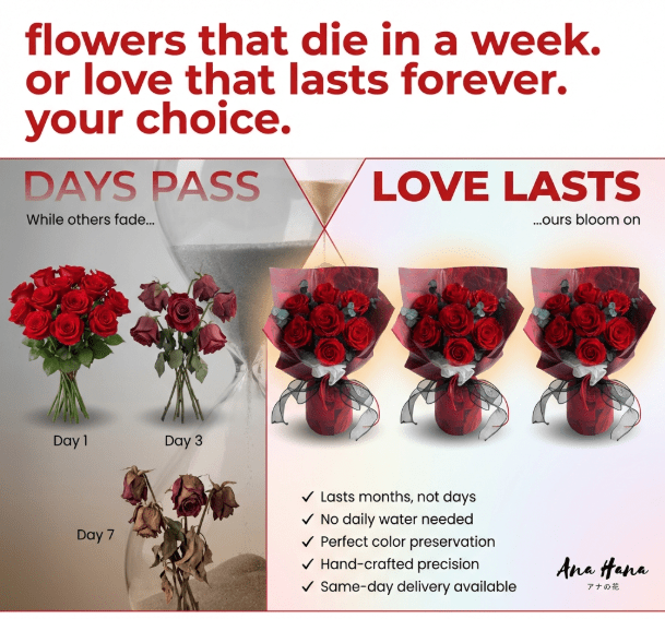 Hana (Rose) - Red Rose with Eucalyptus - Flowers - Original - Preserved Flowers & Fresh Flower Florist Gift Store