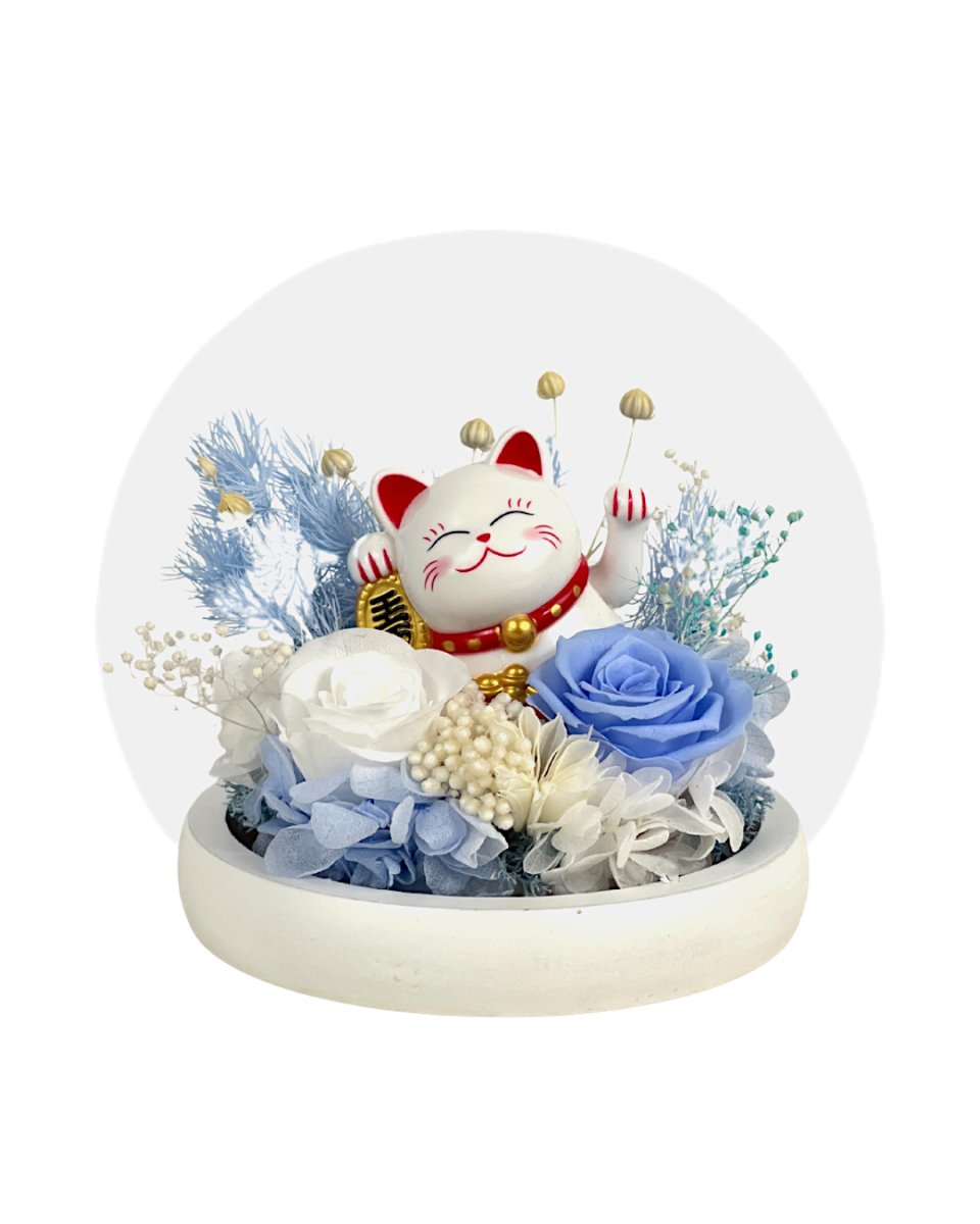 Maneki-Neko 招き猫 Fortune Cat (Blue - Career) - Flowers - Preserved Flowers & Fresh Flower Florist Gift Store