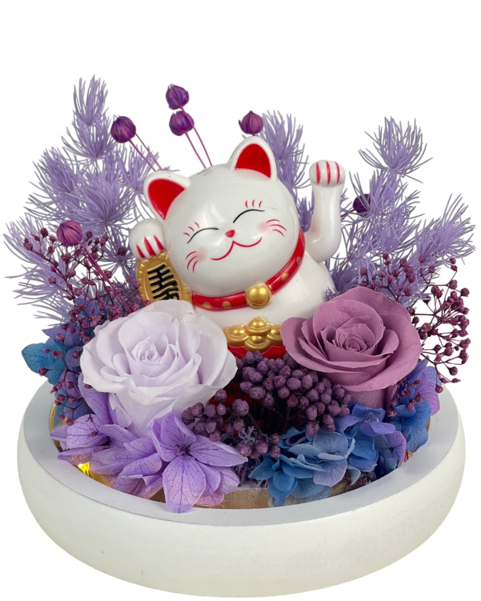 Maneki-Neko 招き猫 Fortune Cat (Violet - Health) - Flowers - Preserved Flowers & Fresh Flower Florist Gift Store