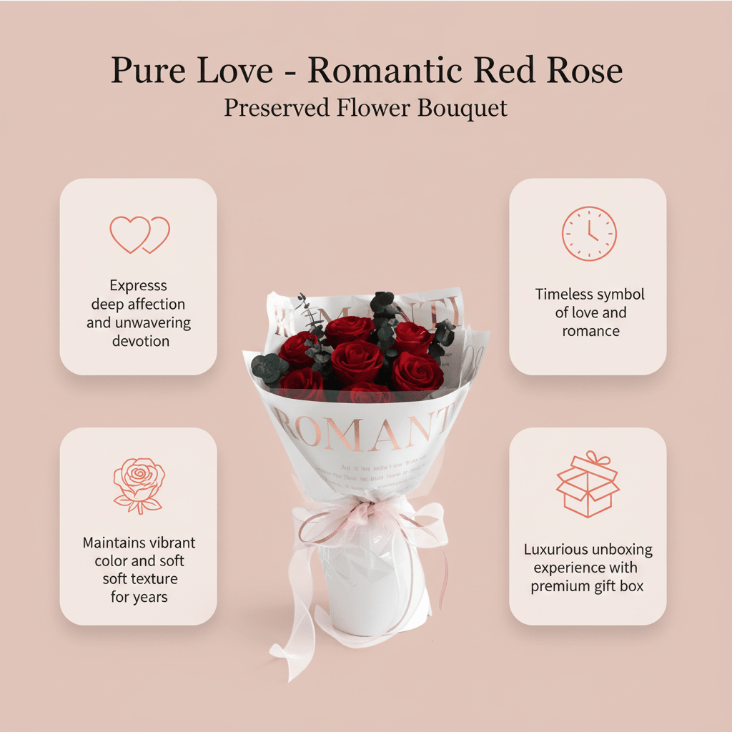 Pure Love - Red Rose - Flowers - Koi - Galaxy Rose - Preserved Flowers & Fresh Flower Florist Gift Store