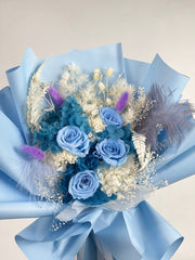 Ruri - Blue Roses & Hydrangea Preserved Flower Bouquet - Flowers - Preserved Flowers & Fresh Flower Florist Gift Store