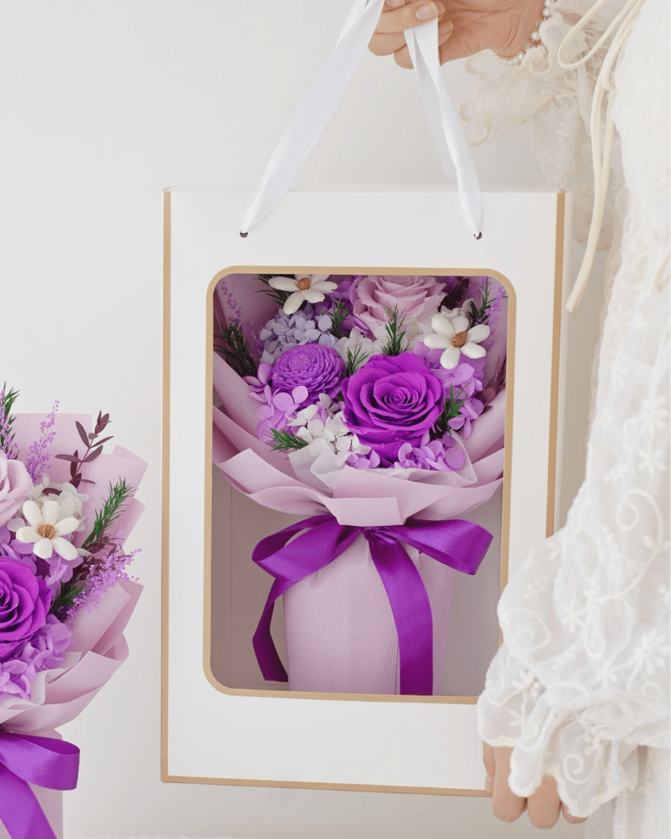 Valentine's Day Mixed 3 Roses Bouquet - Flowers - Purple - Preserved Flowers & Fresh Flower Florist Gift Store