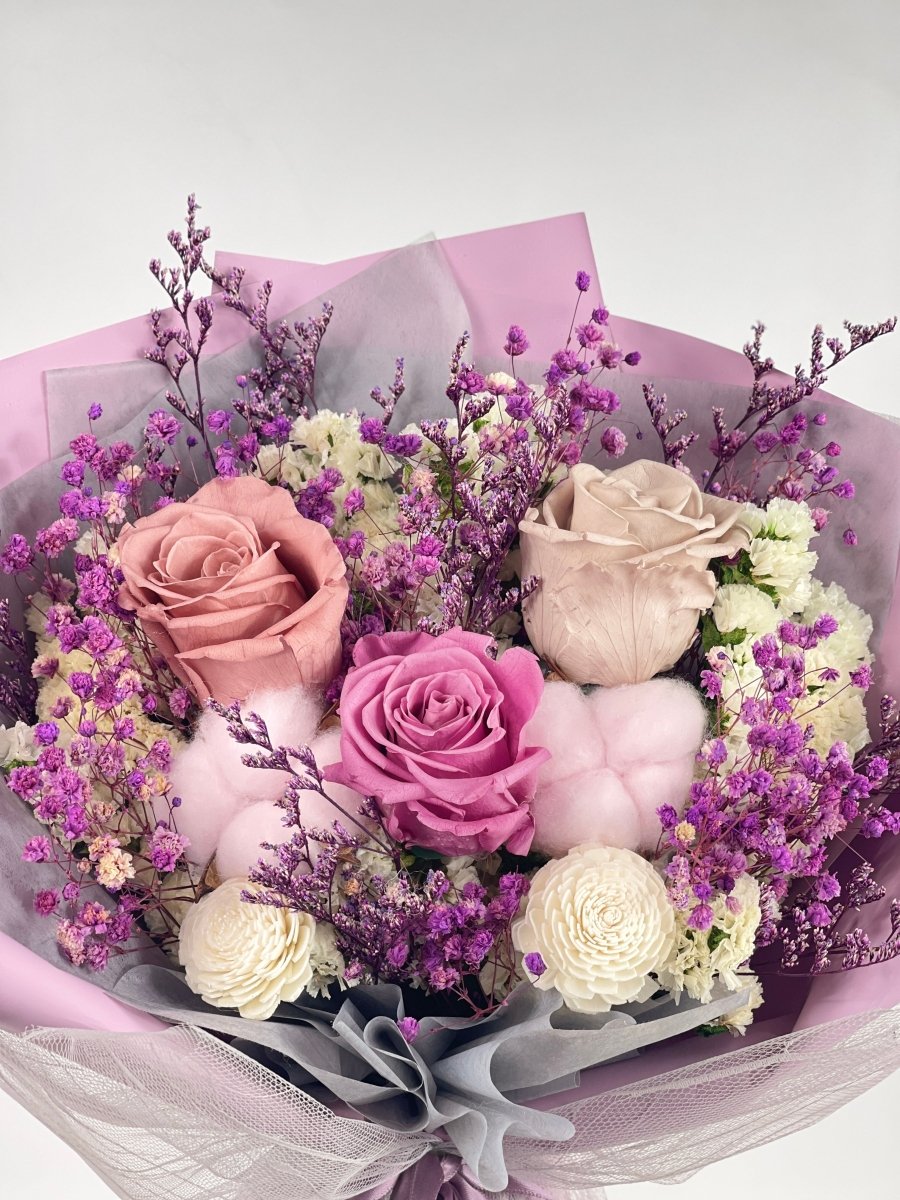Yukari - Purple Preserved Flower Bouquet - Flowers - Deluxe - Preserved Flowers & Fresh Flower Florist Gift Store