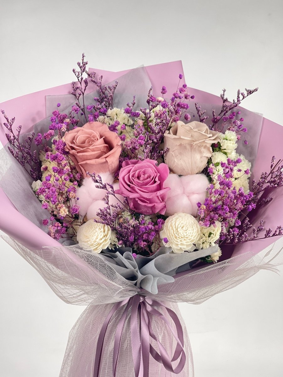 Yukari - Purple Preserved Flower Bouquet - Flowers - Deluxe - Preserved Flowers & Fresh Flower Florist Gift Store