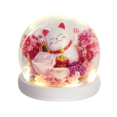 Maneki-Neko 招き猫 Fortune Cat (Good Fortune) - Flower - Pink 招き猫 - Preserved Flowers & Fresh Flower Florist Gift Store